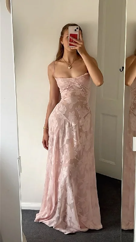 Pink fashion elegant spaghetti strap bodycon long lace prom dress evening gown party dress gh2734