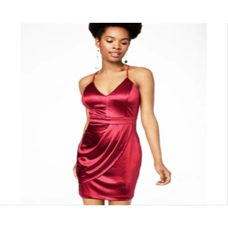 Teeze Me Women's Satin Drape Sweetheart Neckline Strapless Party Night Out Dress Red Size 1