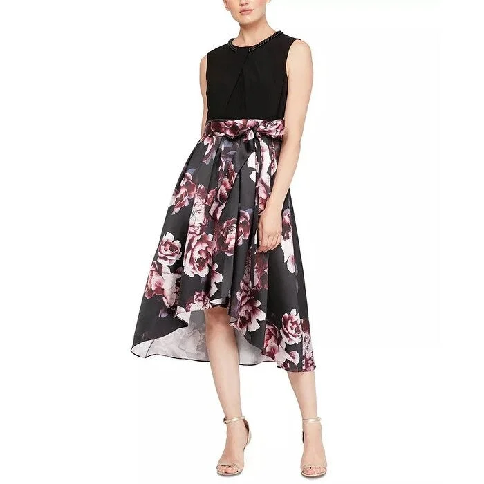 SL Fashions Women's Floral Party Dress Charcoal Size 16