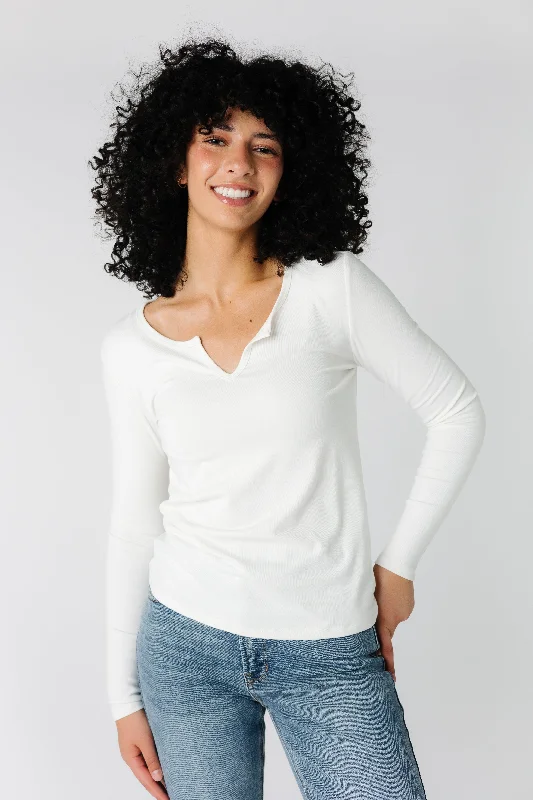 Notched Neckline Long Sleeve Tee