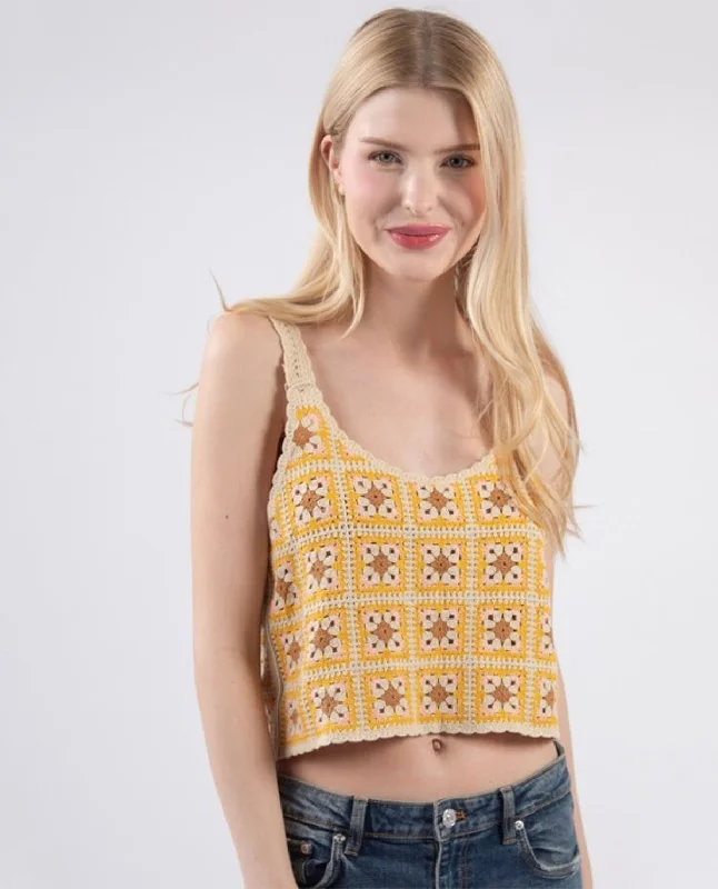 Crochet Floral U-Neck Tank Top