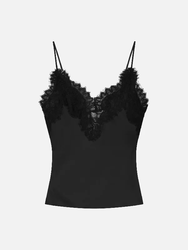 Lennon Satin and Lace Camisole Top in Black