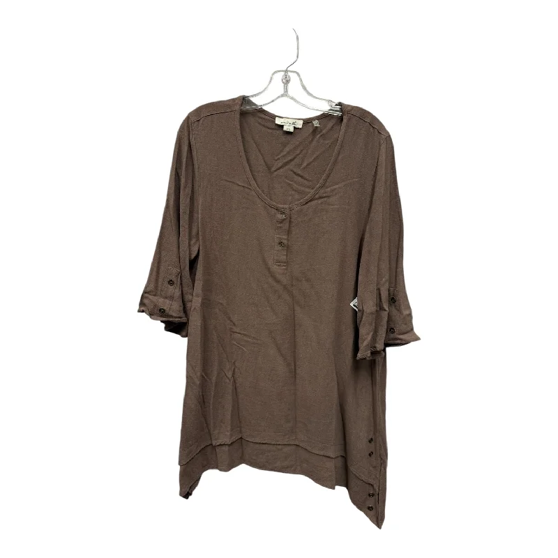 Top 3/4 Sleeve By Simply Noelle In Brown, Size:L