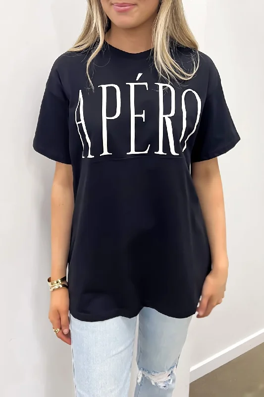 Mega Printed Longline Panel Tee Black White