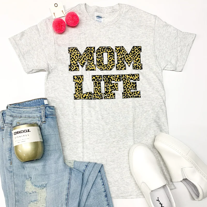 Mom Life Leopard Graphic Tee in Heather Grey