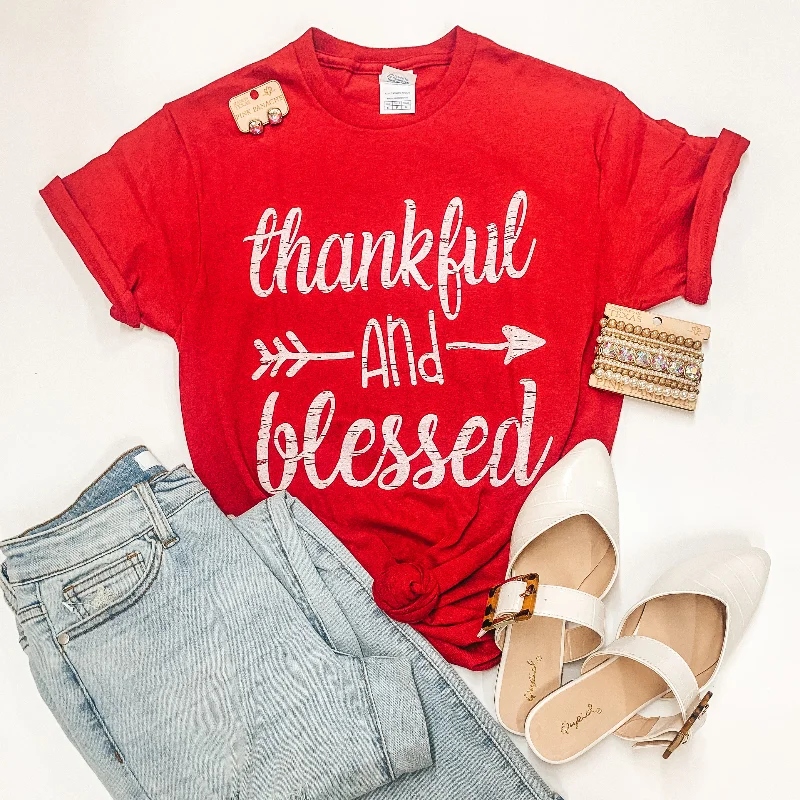 Thankful And Blessed Arrow Short Sleeve Graphic Tee in Red