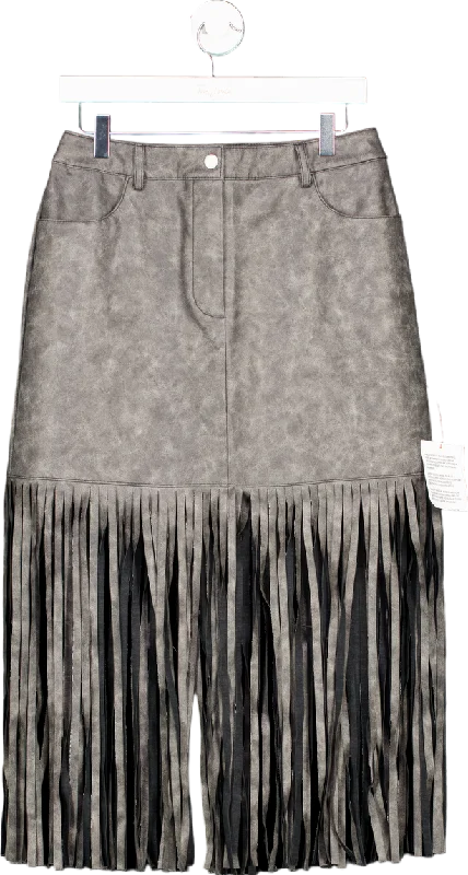 ASOS DESIGN Grey Fringe Detail Skirt UK 10