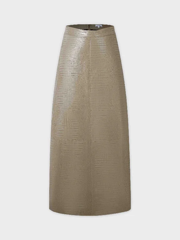 Croc Leather Skirt-Clay