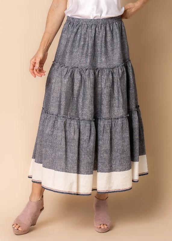 Davina Linen Blend Skirt in Navy