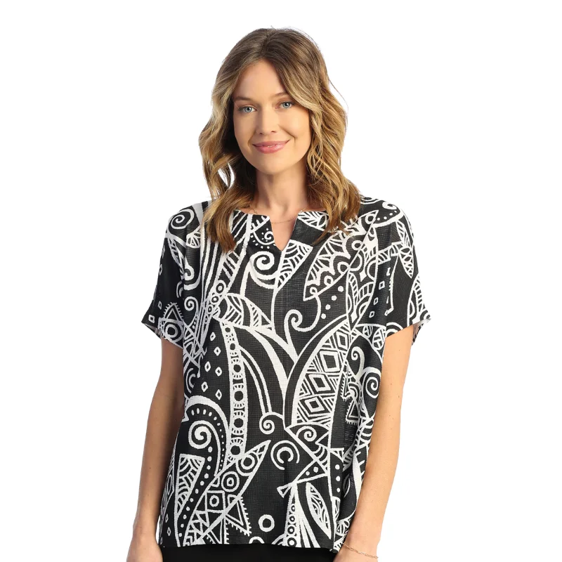 Jess & Jane “Mystery” Bulgari Short Sleeve Notch-Neck Top - BU4-1199 - Size 2X