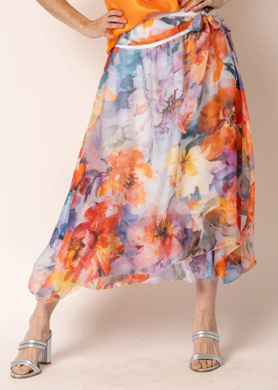 Linn Silk Skirt in Sunset Orange