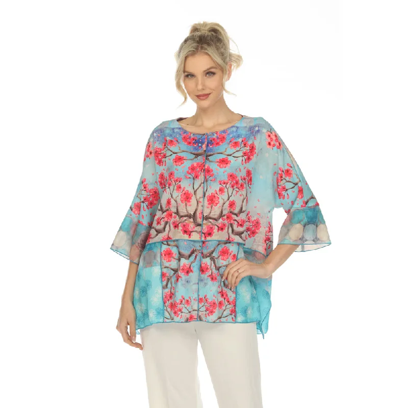 Moonlight Cherry Blossom-Print Tunic Top - 3867