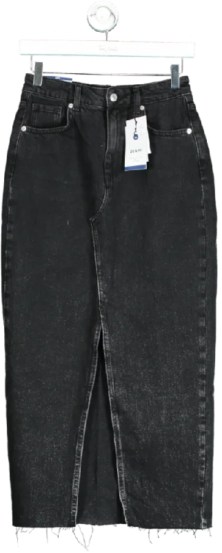 New Look Black LYNX Denim Midi Skirt UK 8