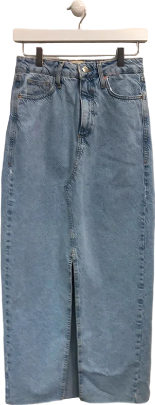 River Island Light Blue Denim Midi Skirt UK 6