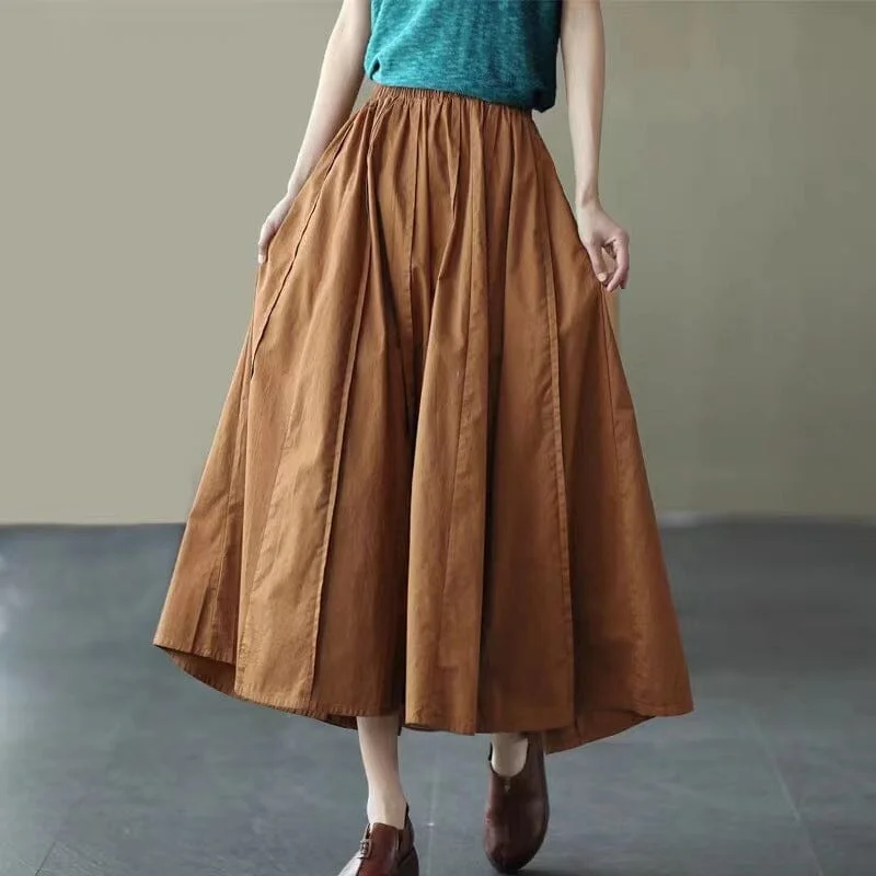 Spring Summer Cotton Solid Loose A-Line Skirt