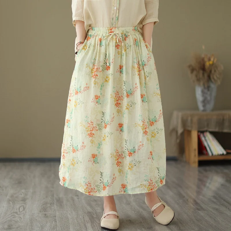 Summer Casual Linen Floral Loose Skirt