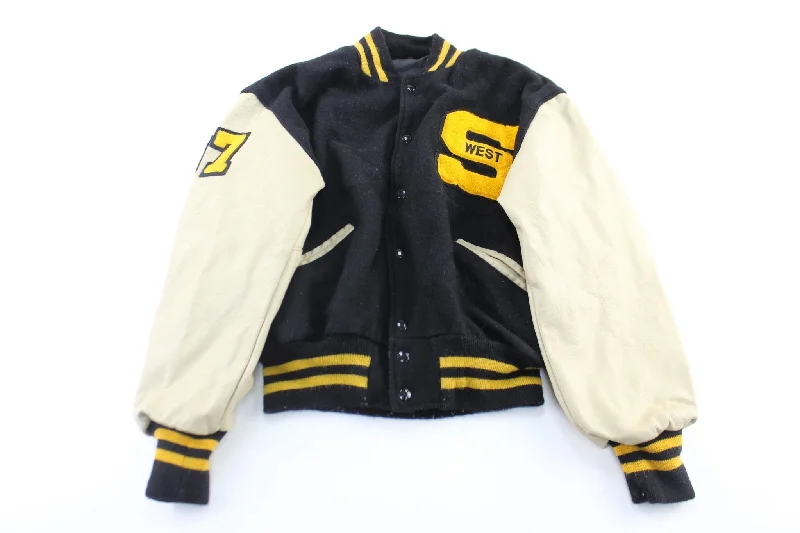 80's Black & Yellow Striped Varsity Jacket