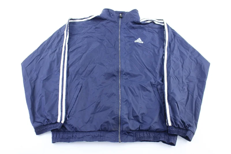 90's Adidas Embroidered Logo Navy Blue & White Striped Zip Up Jacket