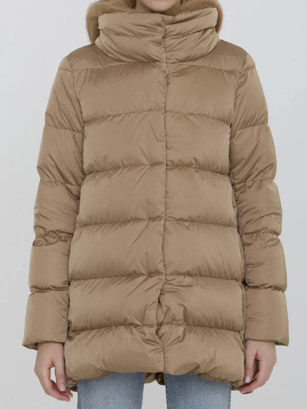 Down Jacket In Nylon And Eco-fur