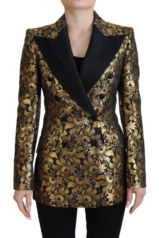 Elegant Black And Gold Floral Jacket