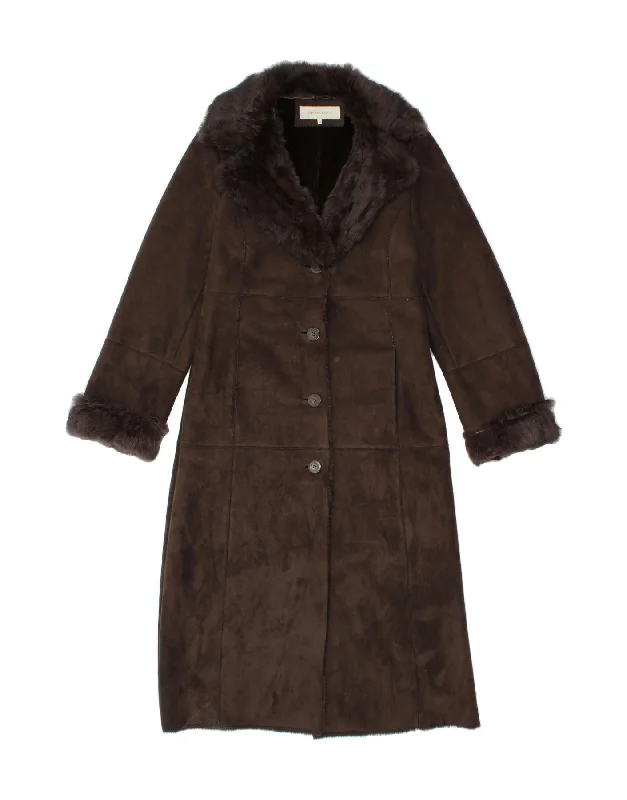 GERARD DAREL Womens Sherpa Overcoat EU 38 Medium Brown Polyester