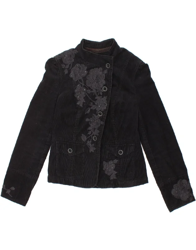 MONSOON Womens Corduroy Jacket UK 8 Small  Black Floral Cotton