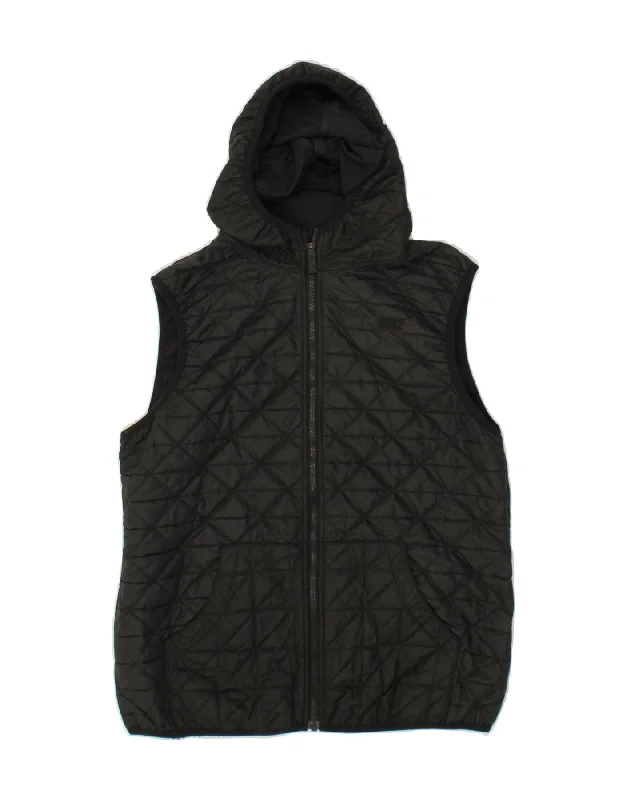 NIKE Womens Hooded Quilted Gilet UK 12 Medium Black Polyester