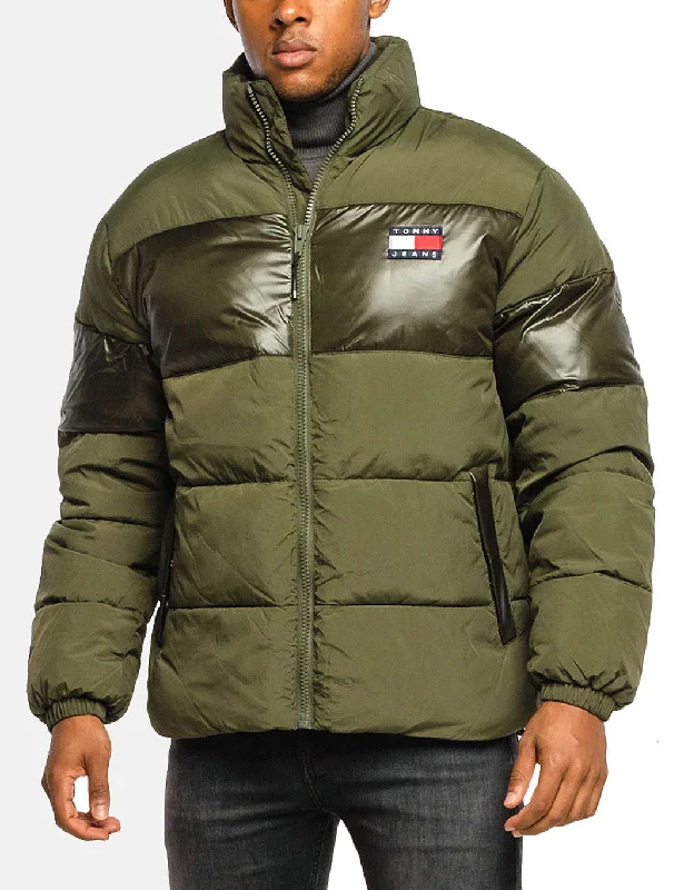 Tommy Jeans Tonal Colourblock Puffer Jacket - Dark Olive Green