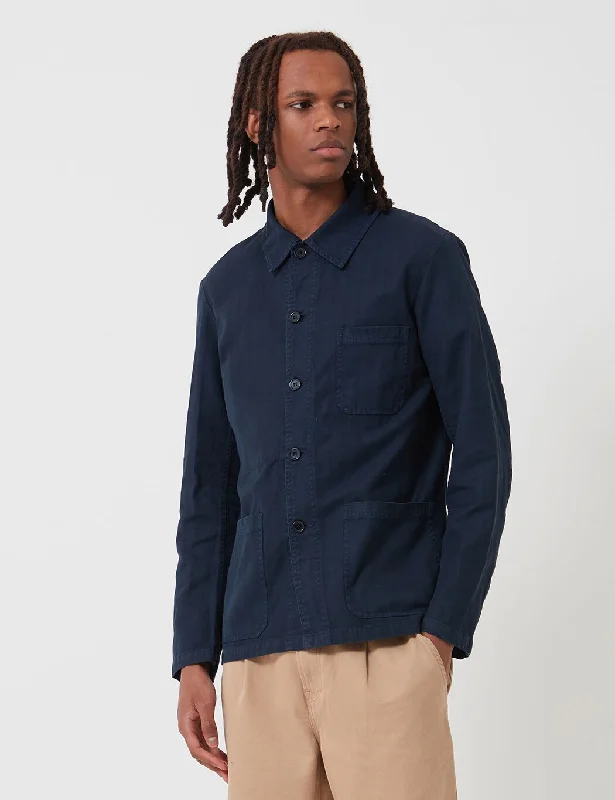 Vetra French Workwear Jacket (Herringbone Cotton) - Navy Blue