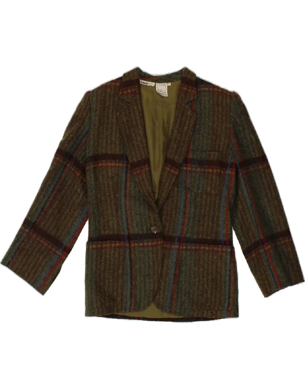 VINTAGE Womens 1 Button Blazer Jacket IT 42 Medium Brown Plaid Wool