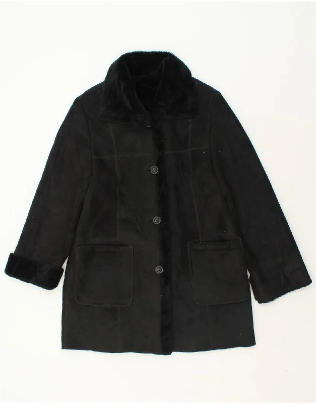 VINTAGE Womens Sherpa Jacket UK 14 Large Black