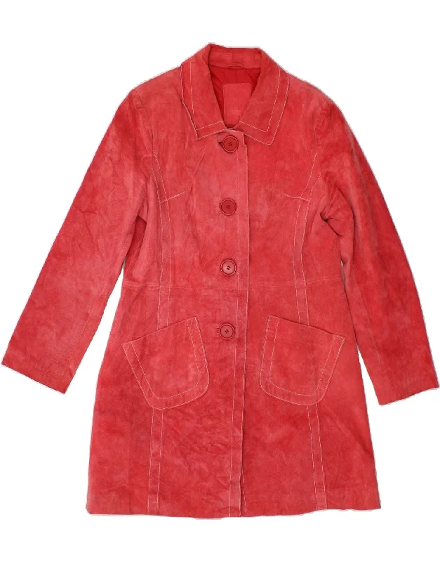 VINTAGE Womens Suede Overcoat UK 16 Large  Red Leather