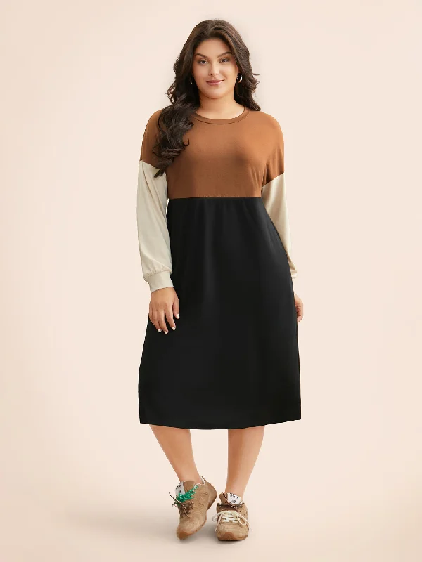 Crew Neck Contrast Patchwork Knit Dress