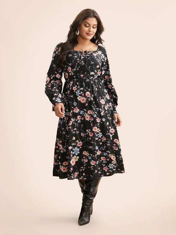 Floral Tie Knot Split Hem Dress