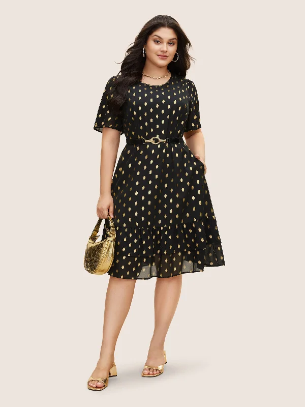 Glitter Polka Dot Patchwork Ruffles Dress