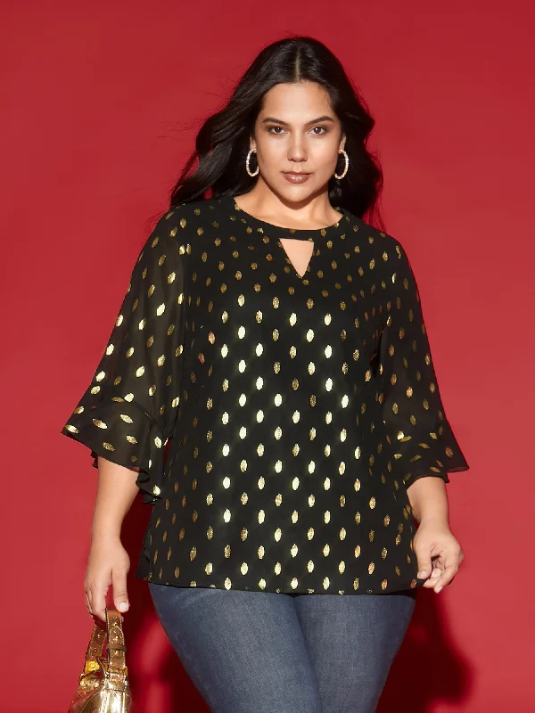 Gold Foil Neck Cut-Out Blouse