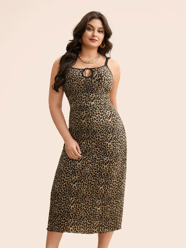 Leopard Print Tie Knot Slim Fit Dress