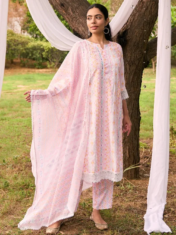 Peach Embroidered Cotton Blend Straight Suit With Dupatta