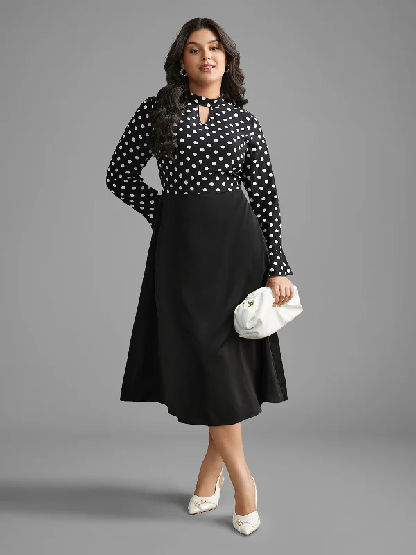 Polka Dot Patchwork Keyhole Dress