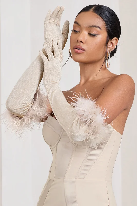 Spicy Signs | Champagne Long-Sleeved Feather Gloves