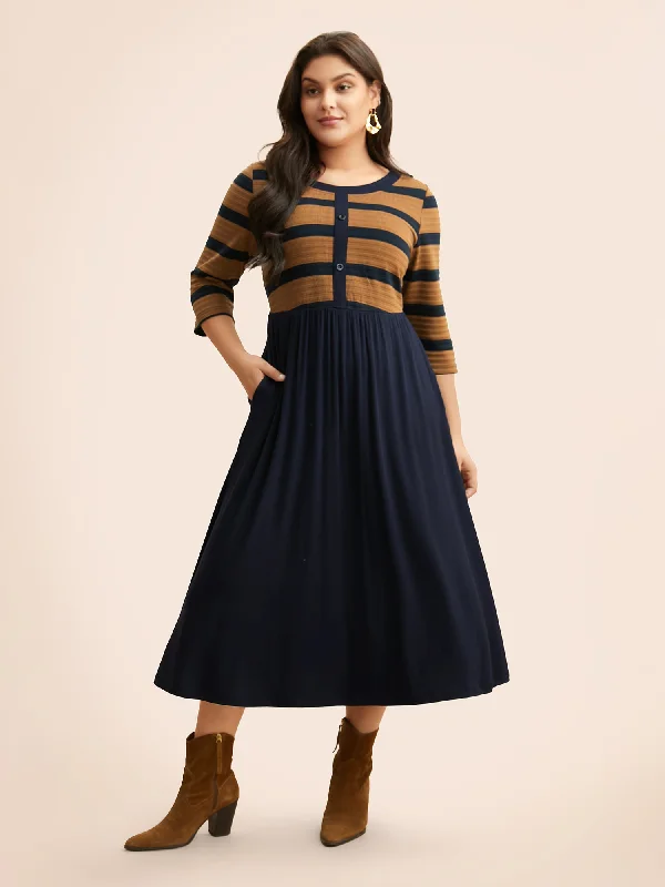 Striped Contrast Elastic Waist Dress