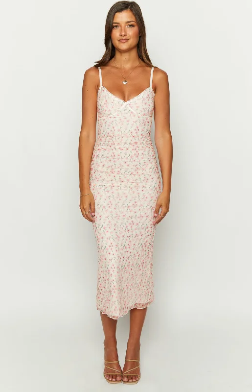 Capri Pink Floral Mesh Midi Dress