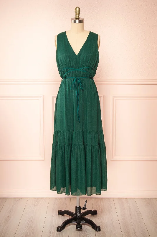 Cyriana | Green Midi Dress w/ Waist Cord