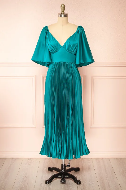 Elstree | Midi Pleated Teal Dress