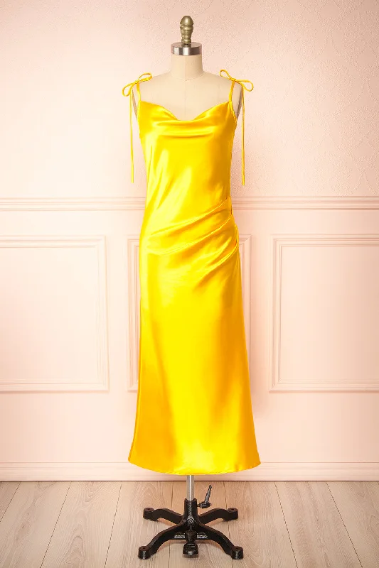 Elyse Yellow | Cowl Neck Midi Dress