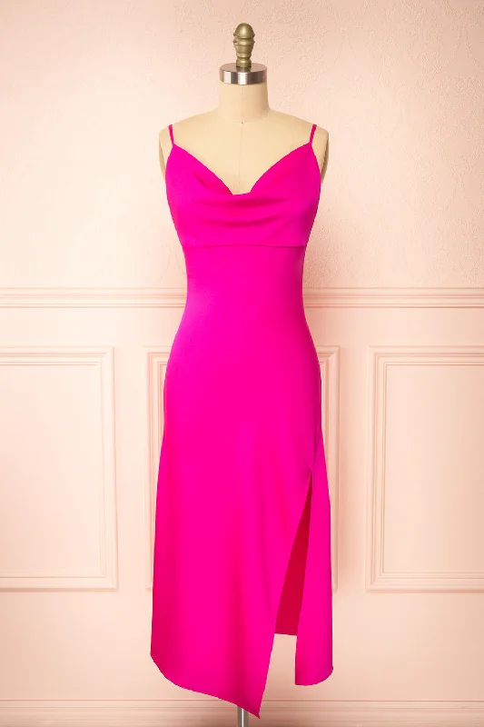 Octavia | Midi Fuchsia Slip Dress