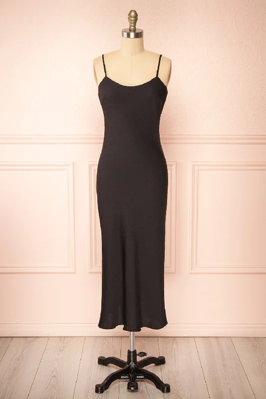 Rebby Black | Silky Fitted Midi Dress