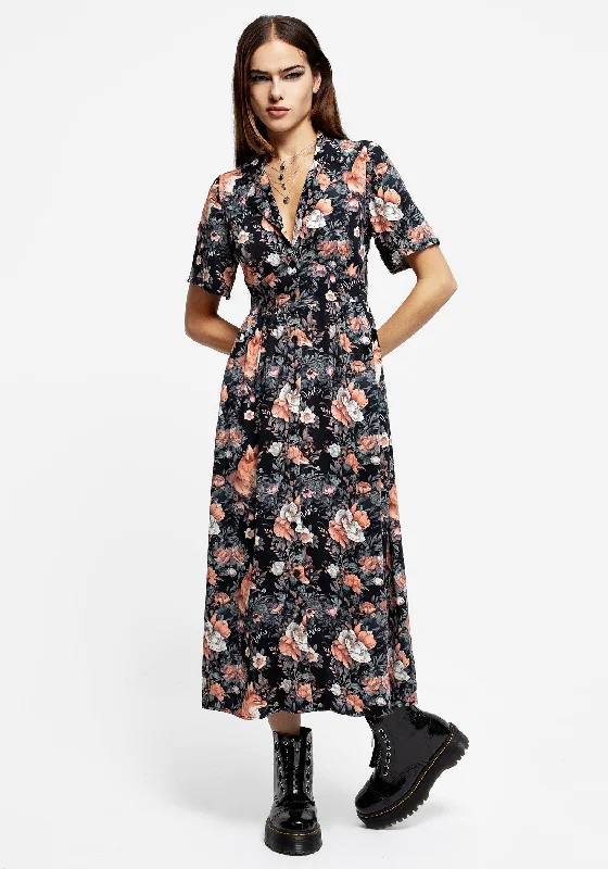 Reynard Fox Floral Print Midi Shirt Dress