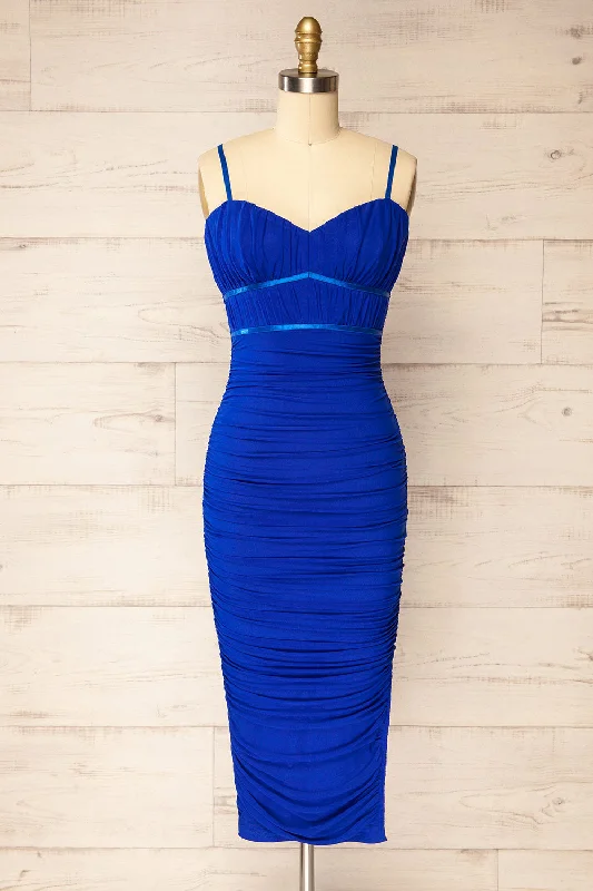 Rilievo Blue | Ruched Fitted Midi Dress