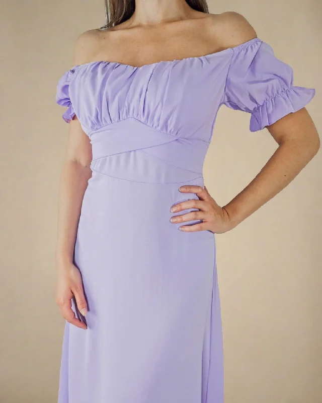 Sophia Lilac Dress - Bardot Midi Dress